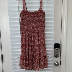 Ash and Violet Floral Rust color Smocked Sun Dress size L